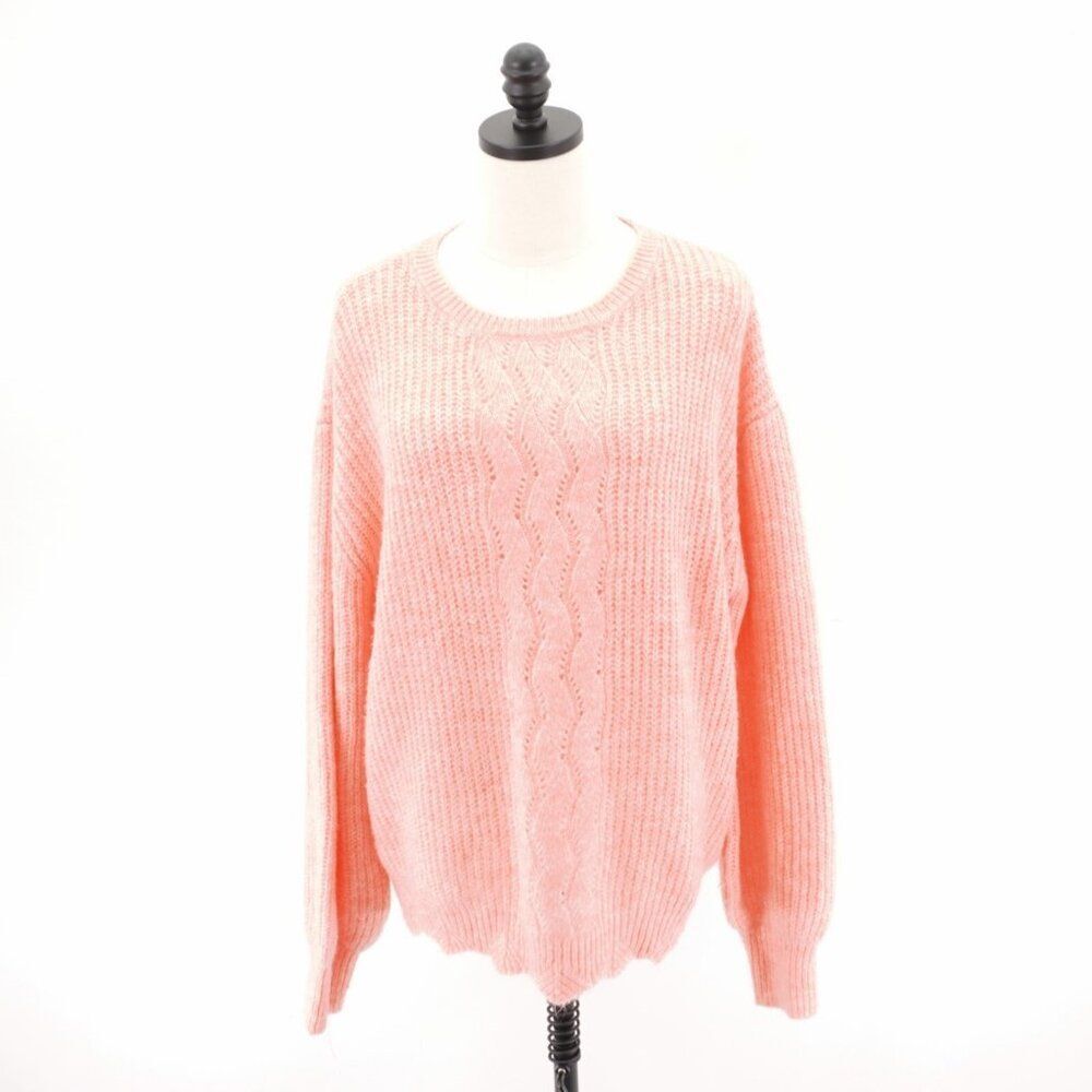 Cupcake Clothing Co. Pink Cable Knit Crew Neck XL Sweater Acrylic Polyester Elas